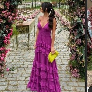 Purple pink prom dress
